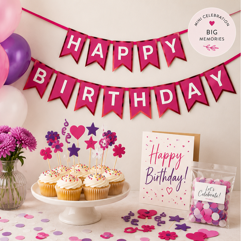 Pink and Purple Birthday Banner Celebration Kit
