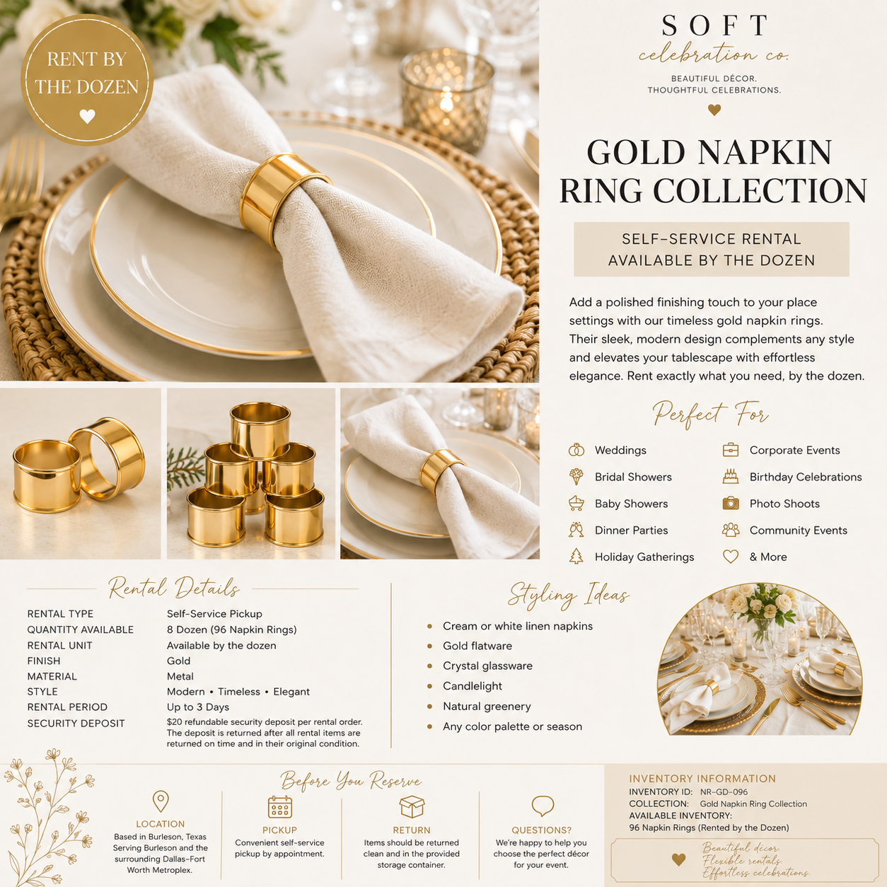 Soft Celebration Gold Napkin Ring Collection
