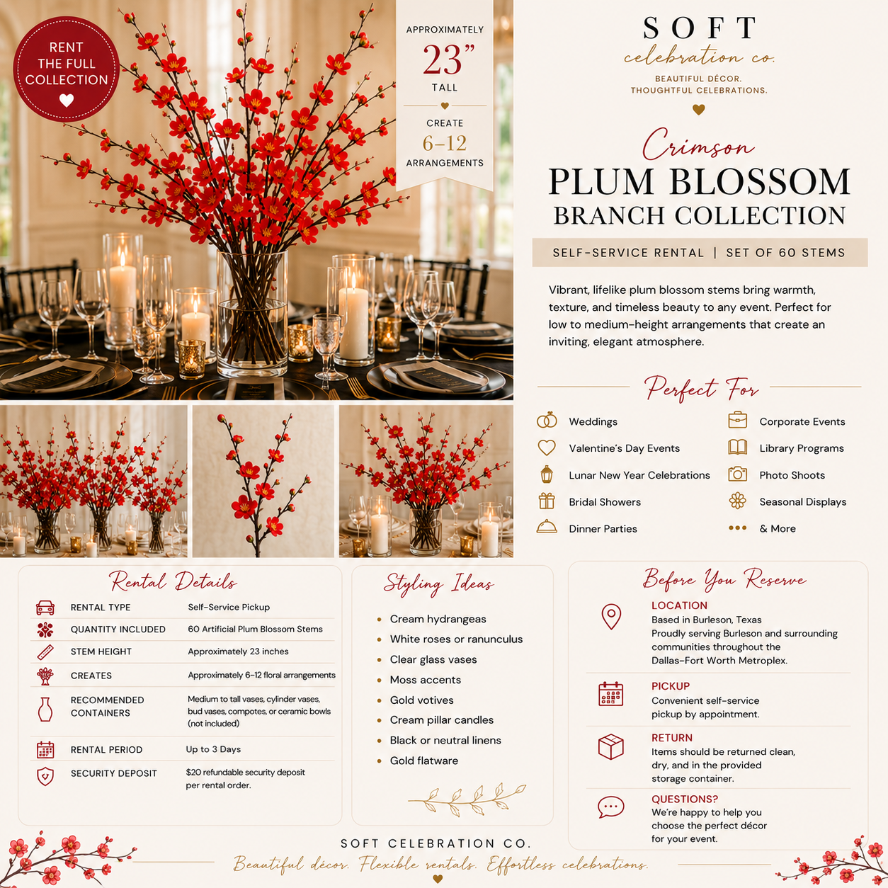 Soft Celebration Artificial Plum Blossom Stems