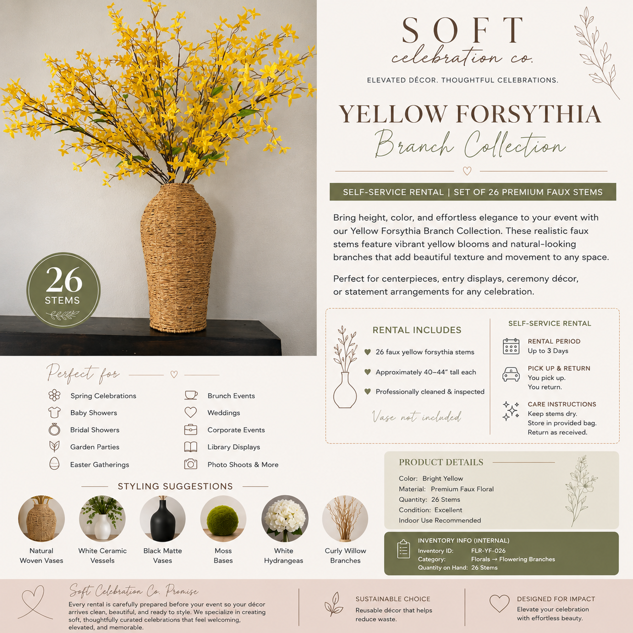 Soft Celebration Yellow Artificial Forsythia Stems